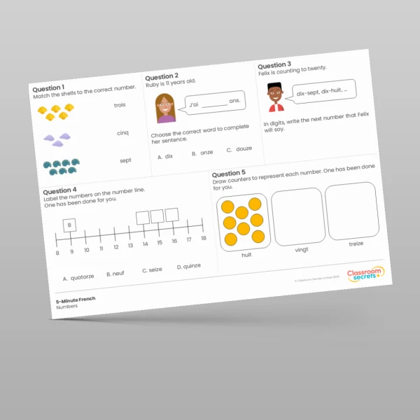 An image of the 5-Minute French Numbers Resource