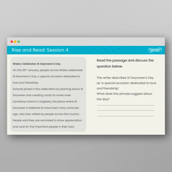 An image of the Rise and Read St Dwynwen's Day Resource