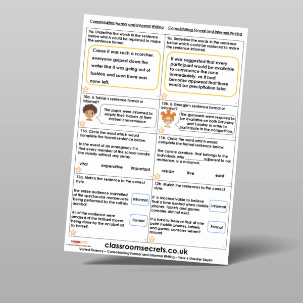 An image of the Consolidating Formal and Informal Writing Varied Fluency Resource