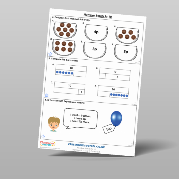 Year 1 Number Bonds To 10 Homework Resource | Classroom Secrets