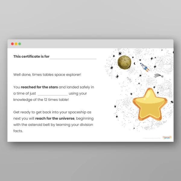 An image of the Challenge 11 The Stars 12 Times Table Resource