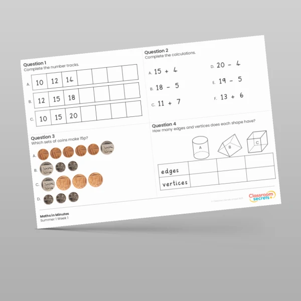 An image of the Summer 1 Week 1 Maths in Minutes Resource
