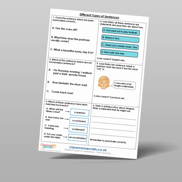 An image of the Different Types of Sentences Prior Learning Resource