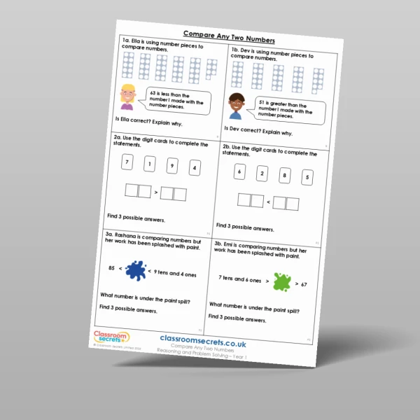 An image of the Compare Any Two Numbers Reasoning and Problem Solving Resource