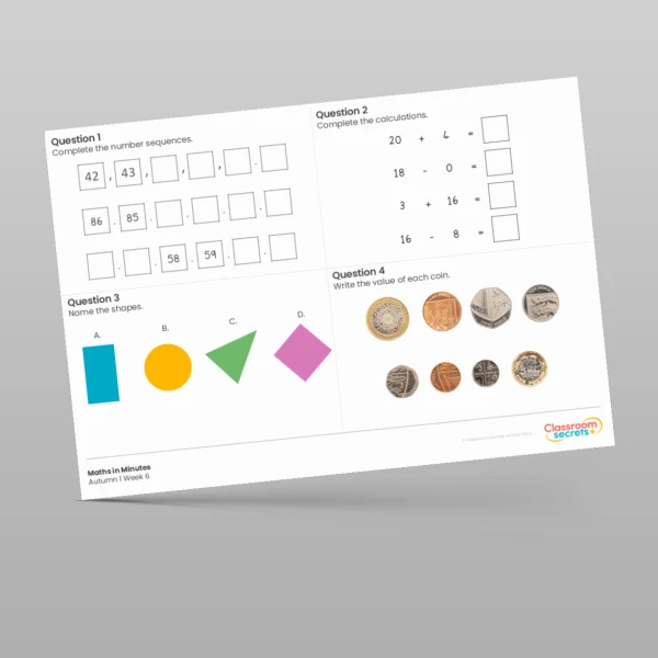 An image of the Autumn 1 Week 6 Maths in Minutes Resource