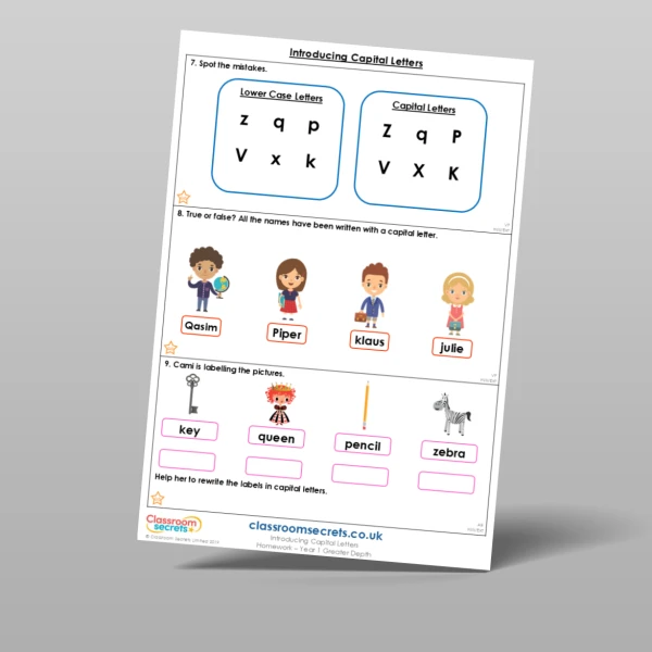 An image of the Introducing Capital Letters Homework Resource