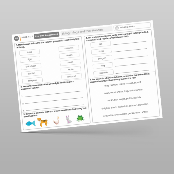 Year 4 Living Things And Their Habitats Pre Unit Assessment Resource ...