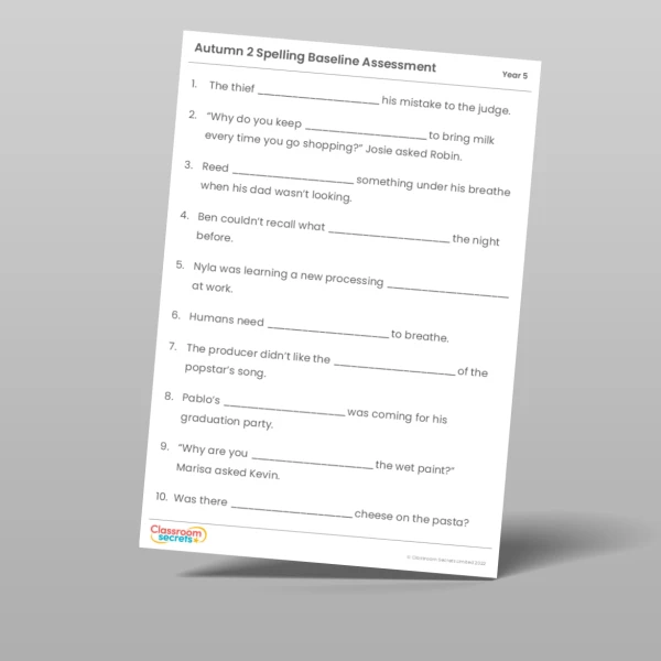 An image of the Autumn 2 Baseline Assessment Resource