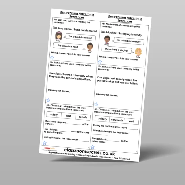 An image of the Recognising Adverbs in Sentences Application and Reasoning Resource