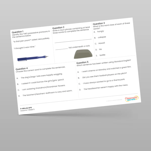 An image of the 5-Minute GPS Autumn 1 Week 5 Resource