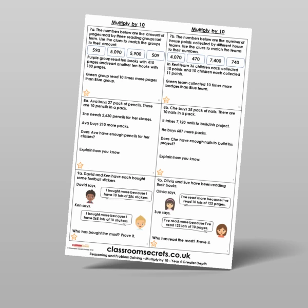 An image of the Multiply by 10 Reasoning and Problem Solving Resource