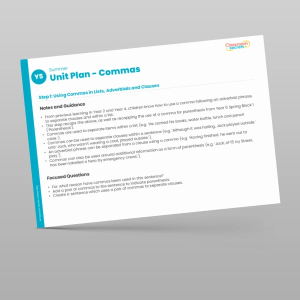 An image of the Commas Unit Plan Resource