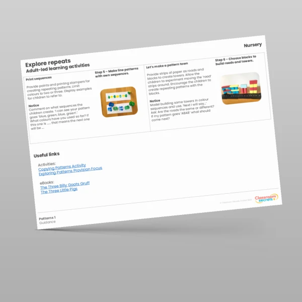 An image of the WR Maths Aligned Planning Nursery Patterns 1 Resource