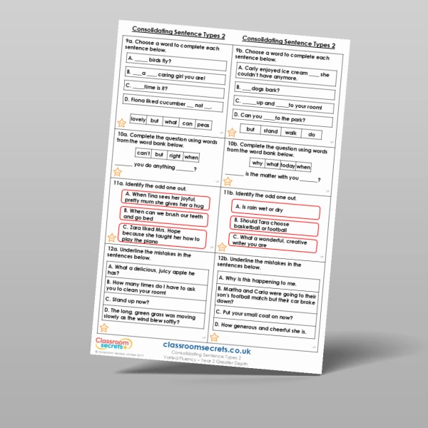 An image of the Consolidating Sentence Types 2 Varied Fluency Resource