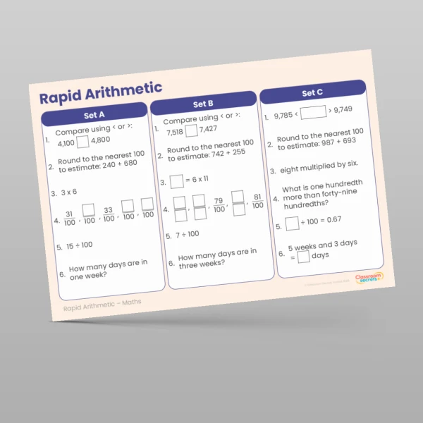 An image of the Summer 1 Week 6 Rapid Arithmetic Resource