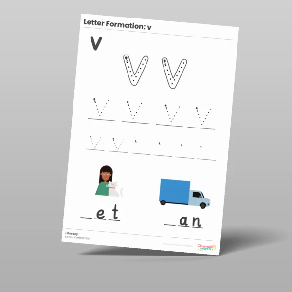 An image of the Letter Formation Worksheet: v Resource