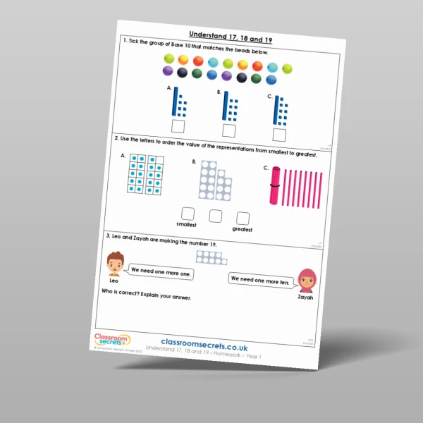 An image of the Understand 17, 18 and 19 Homework Resource