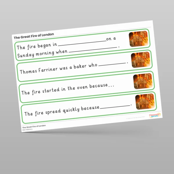 An image of the The Great Fire of London Stem Sentences Resource