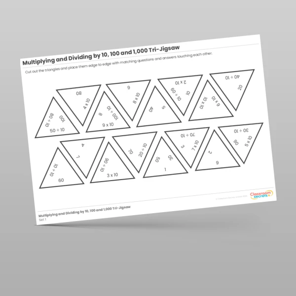 An image of the Multiplying and Dividing by 10, 100 and 1,000 Tri-Jigsaw Resource