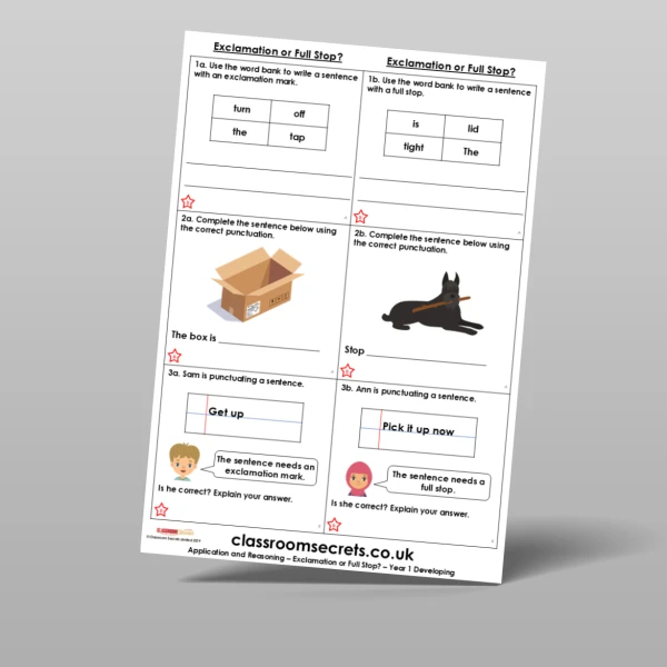 An image of the Exclamation or Full Stop? Application and Reasoning Resource