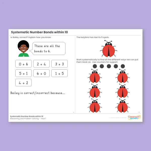 Year 1 Systematic Number Bonds within 10 Addition and Subtraction within 10 Reasoning and Problem Solving