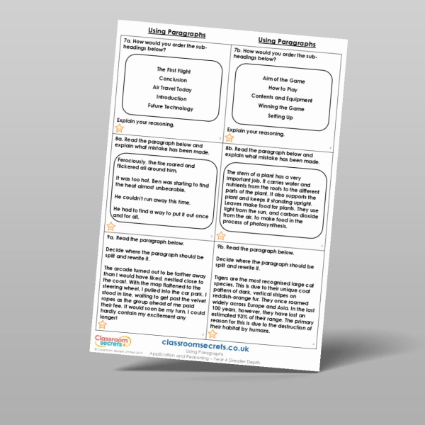 An image of the Using Paragraphs Application and Reasoning Resource
