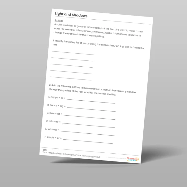 An image of the Light and Shadows Ruby Guided Reading Pack Resource