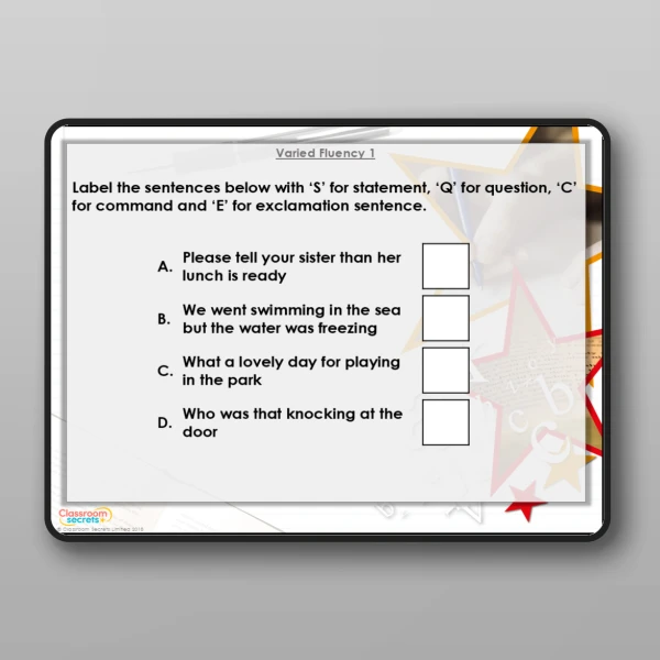An image of the Different Types of Sentences Modelling PPT Resource