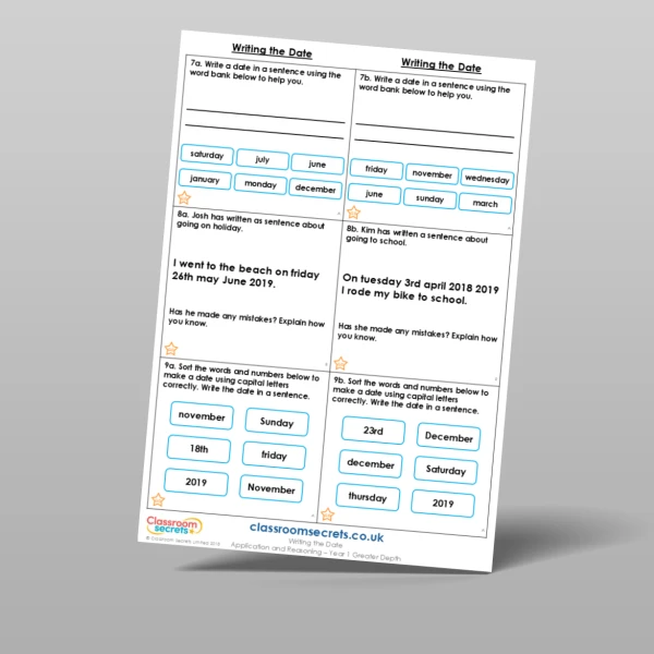 An image of the Writing the Date Application and Reasoning Resource
