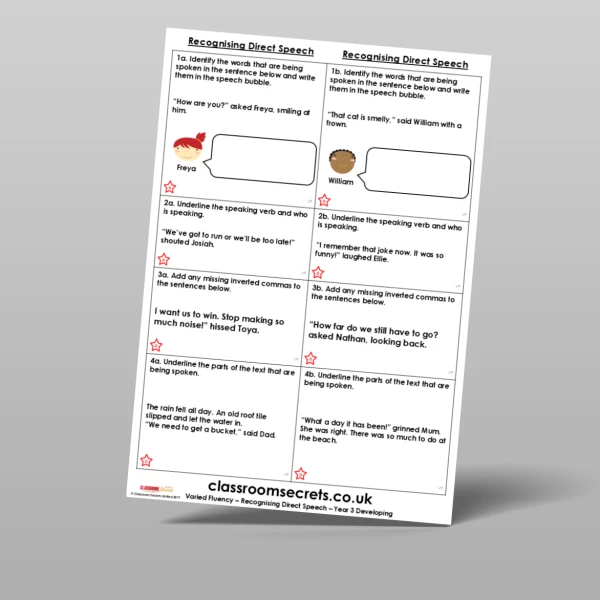 An image of the Free Recognising Direct Speech Varied Fluency Resource