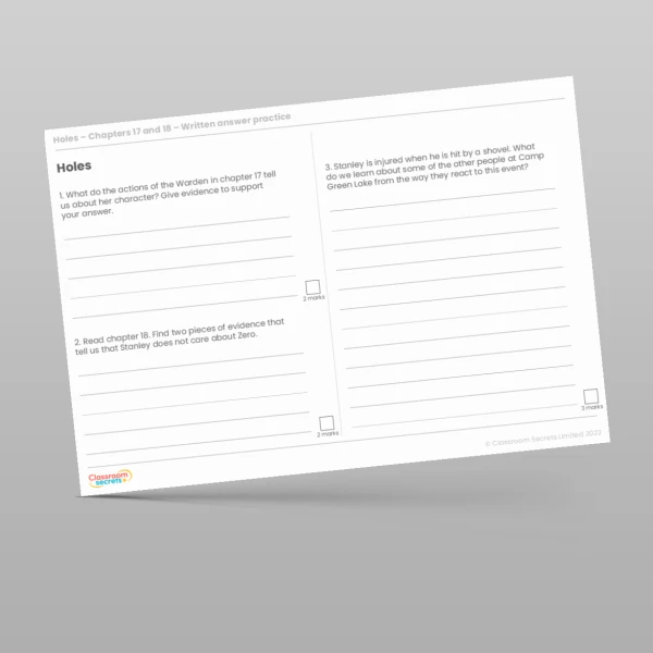 An image of the Reading Skills - Holes - Chapters 17 and 18 Resource