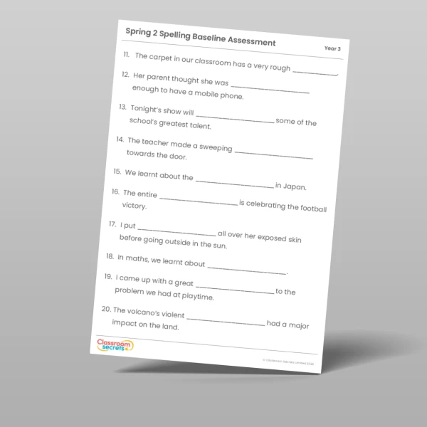 An image of the Spring 2 Baseline Assessment Resource