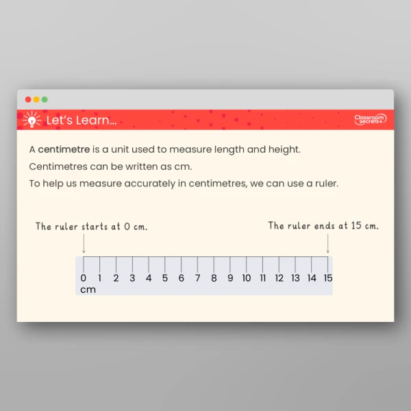 An image of the Measure Length in Centimetres Teaching PPT Resource