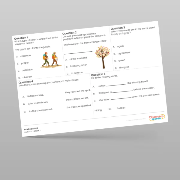 An image of the Free 5-Minute GPS Autumn 1 Week 1 Resource