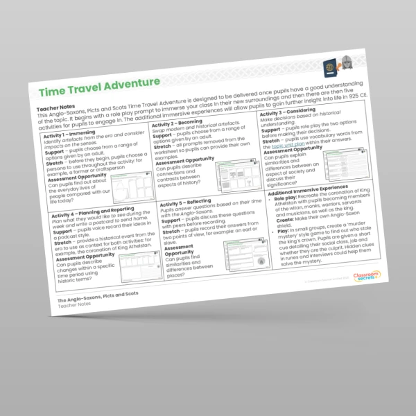An image of the Time Travel Adventure - The Anglo-Saxons, Picts and Scots Resource