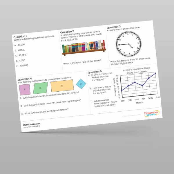 An image of the Autumn 2 Week 6 Maths in Minutes Resource