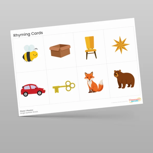 An image of the Phase 1 Phonics Rhyming Cards Resource