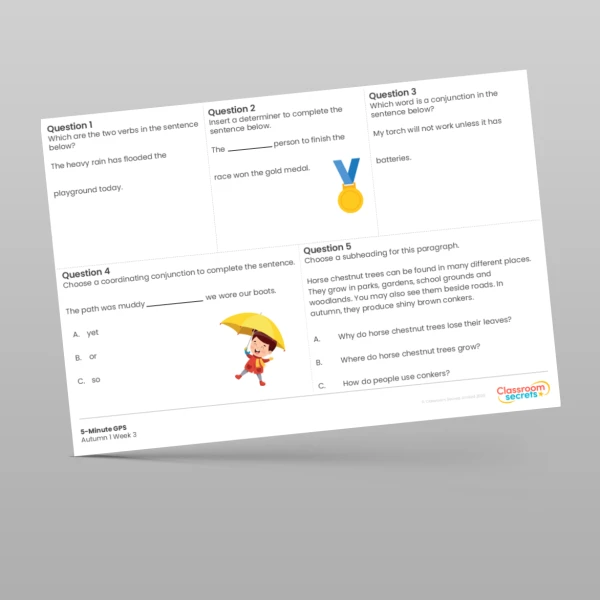 An image of the 5-Minute GPS Autumn 1 Week 3 Resource