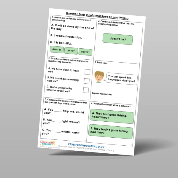 An image of the Question Tags in Informal Speech and Writing Mixed Activity Resource