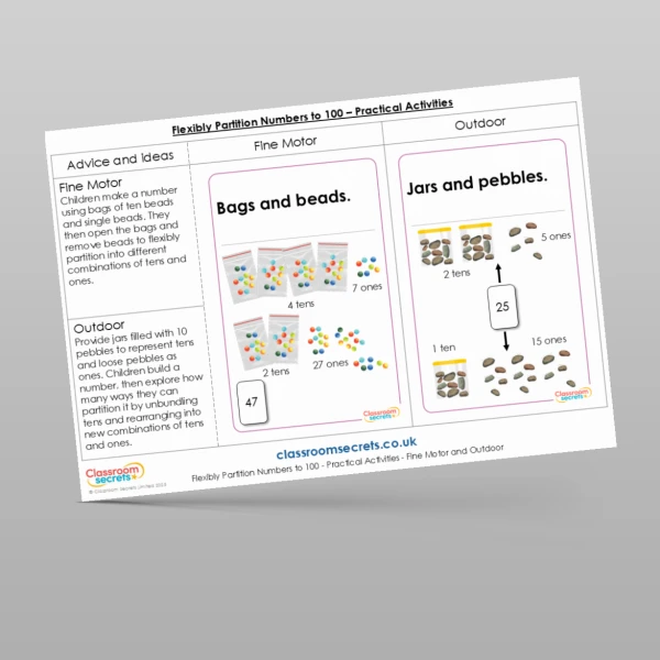 An image of the Flexibly Partition Numbers to 100 Practical Activities Resource