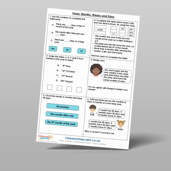 An image of the Years, Months, Weeks and Days Prior Learning Resource