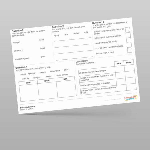An image of the States of Matter 5-Minute Science Resource