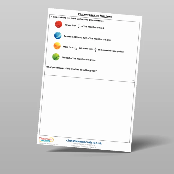 An image of the Percentages as Fractions Discussion Problem Resource