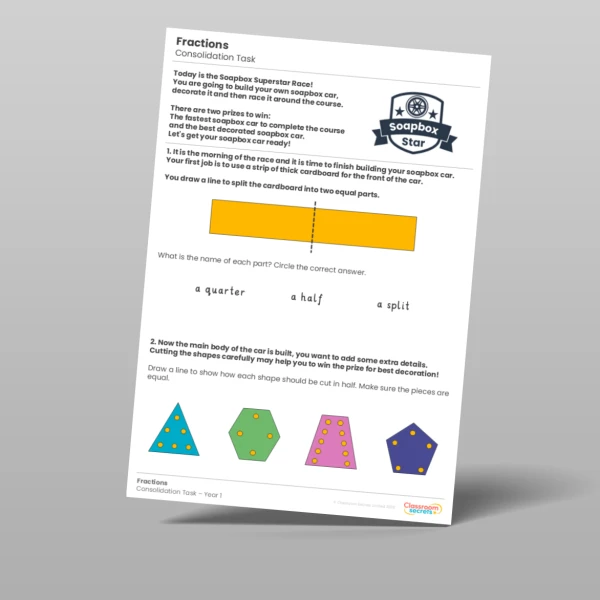 An image of the Fractions Consolidation Task Resource