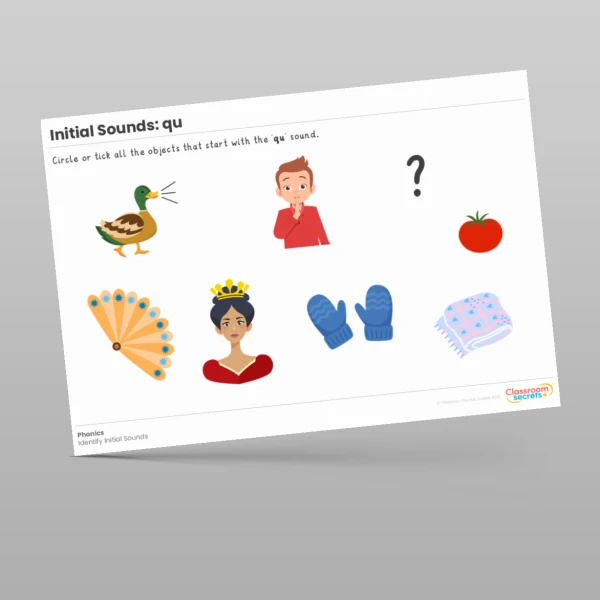 An image of the Initial Sounds Worksheet: qu Resource