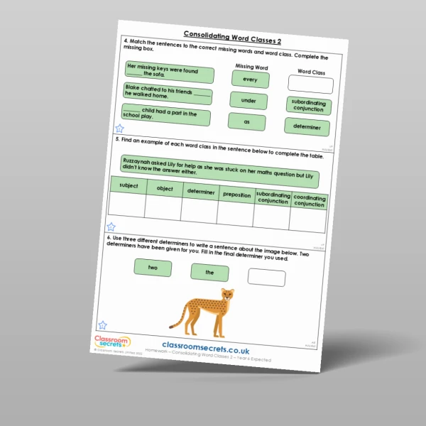 An image of the Consolidating Word Classes 2 Homework Resource