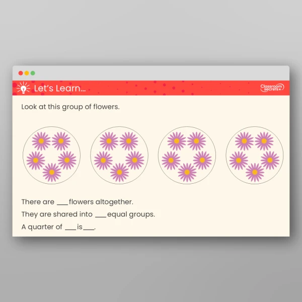 An image of the Recognise a Quarter of a Quantity Teaching PPT Resource