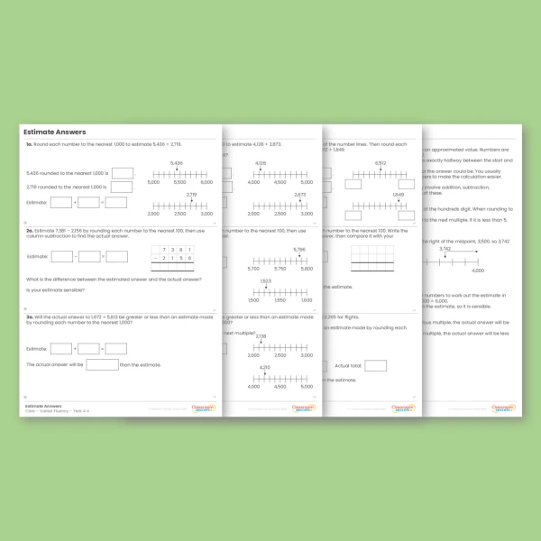 Year 4 Estimate Answers Addition and Subtraction Varied Fluency