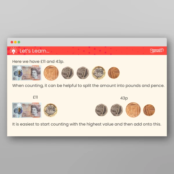 An image of the Pounds and Pence Teaching PPT Resource