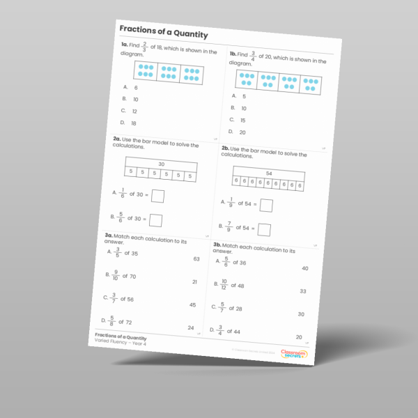 Year 4 Fractions Of A Quantity Varied Fluency 2 Resource | Classroom ...